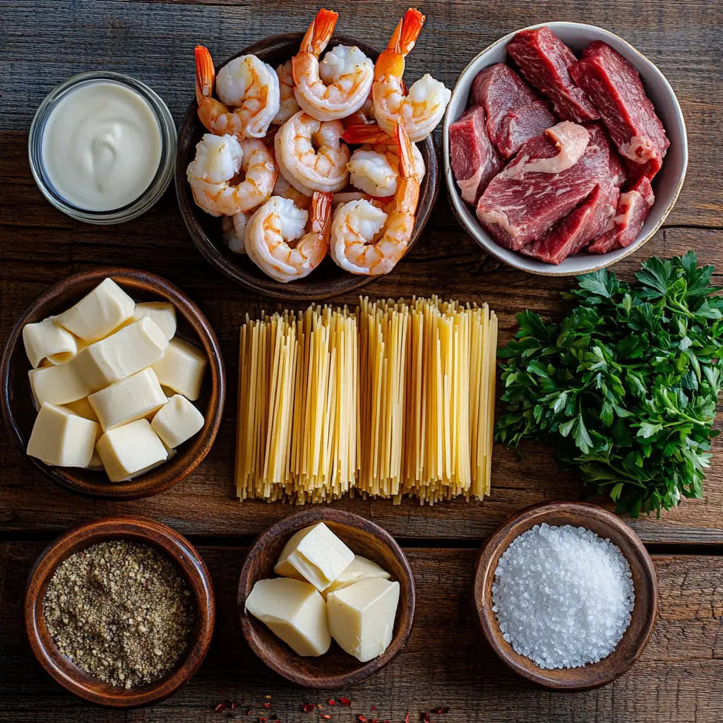 Cajun Shrimp and Steak Alfredo Pasta ingredients 